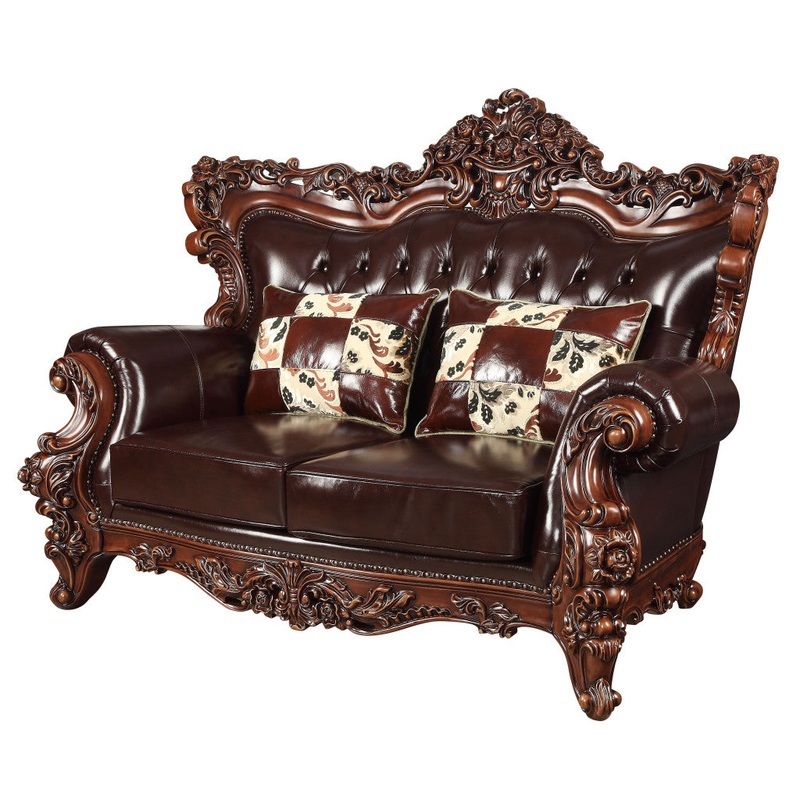 71" Espresso And Brown Faux Leather Curved Love Seat By Homeroots