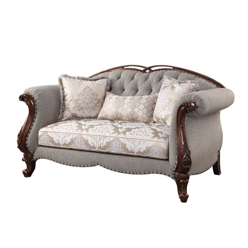 72" Beige And Dark Brown Linen Love Seat And Toss Pillows By Homeroots