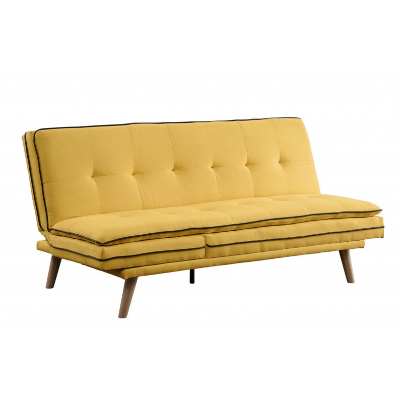 72" Yellow Linen And Brown Sofa By Homeroots