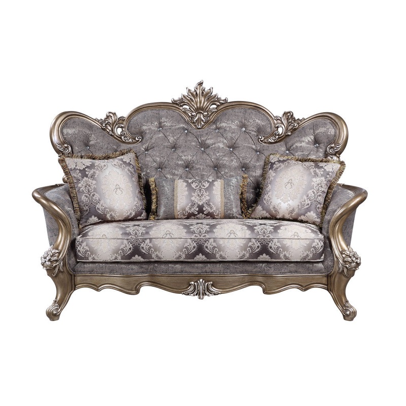 75" Gray And Platinum Cotton Blend Love Seat And Toss Pillows By Homeroots