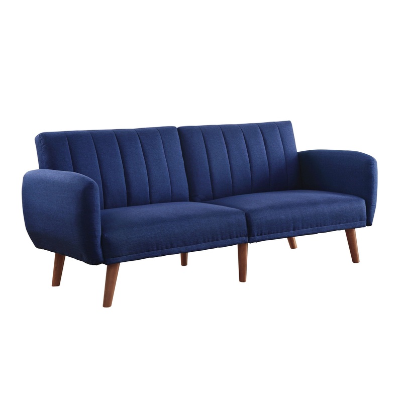 76" Blue Linen And Wood Brown Sleeper Sofa By Homeroots