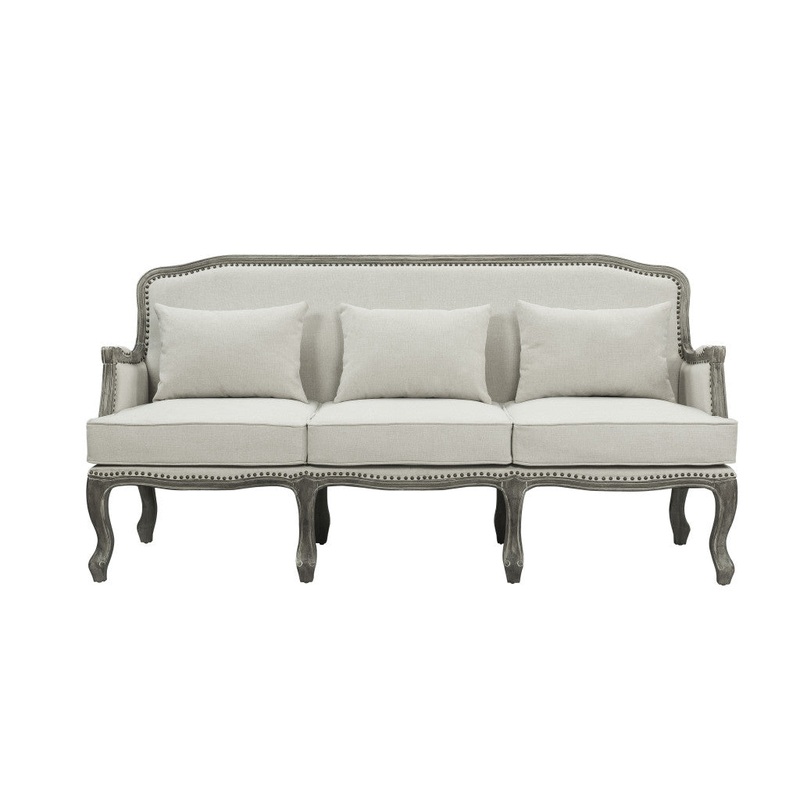 76" Cream Linen And Brown Sofa By Homeroots