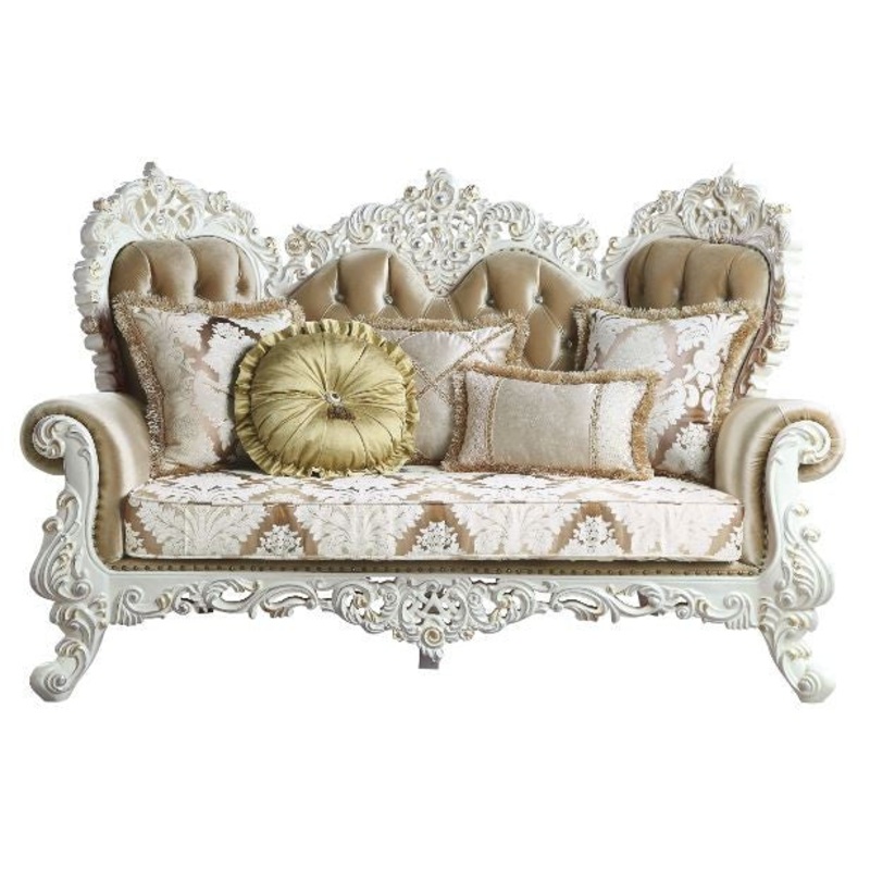 78" Brown And White Love Seat And Toss Pillows By Homeroots