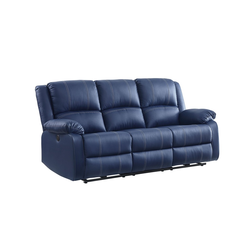 81" Blue Faux Leather And Black Usb Sofa By Homeroots