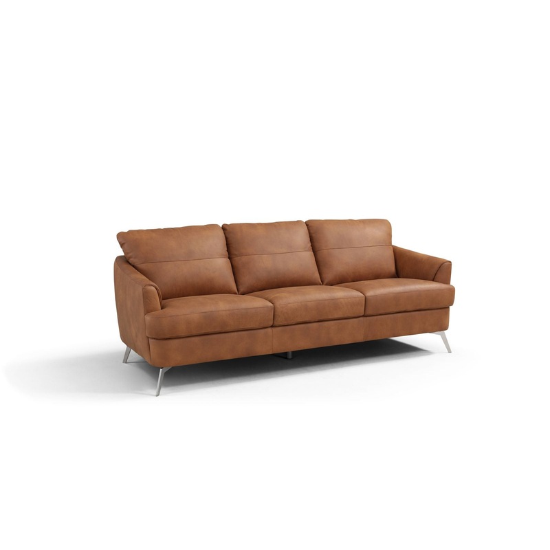 81" Camel Leather And Black Sofa By Homeroots