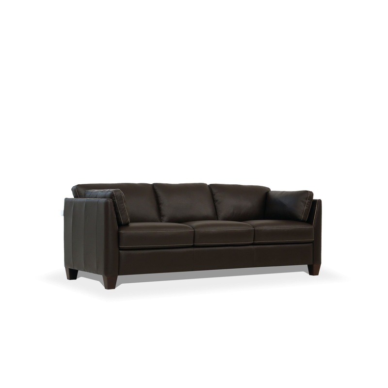 81" Chocolate Leather And Black Sofa By Homeroots