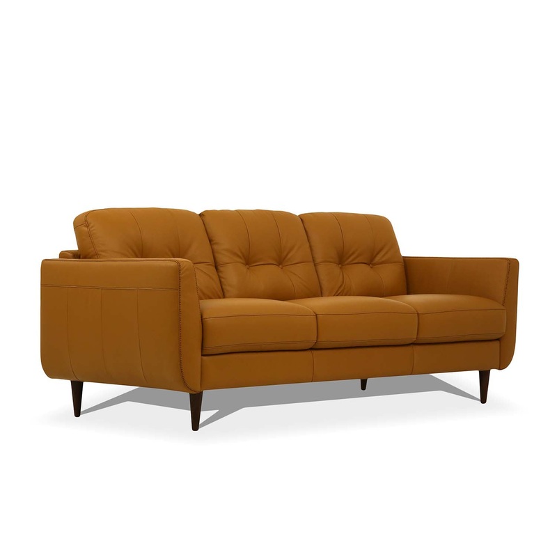 83" Camel Leather And Black Sofa By Homeroots