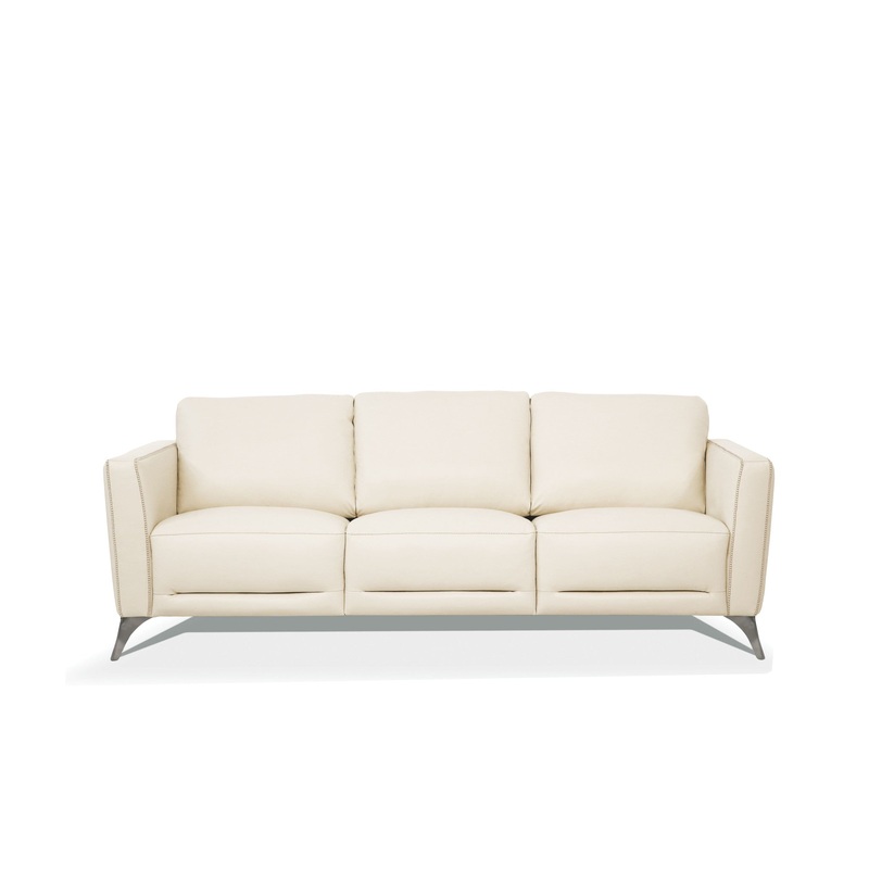 83" Cream Leather And Black Sofa By Homeroots