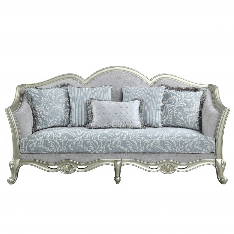 85" Light Gray Linen And Champagne Sofa With Five Toss Pillows By Homeroots