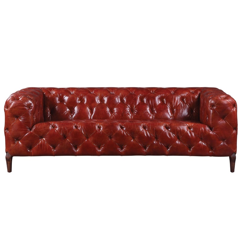 85" Merlot Top Grain Leather And Black Sofa By Homeroots