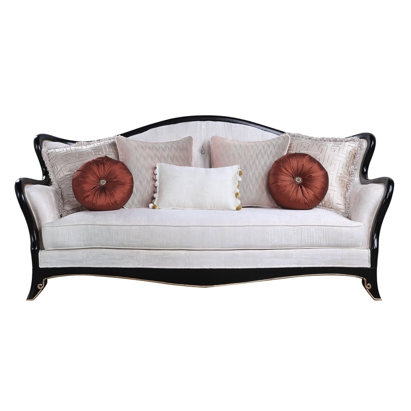 86" Beige And Black Sofa With Seven Toss Pillows By Homeroots