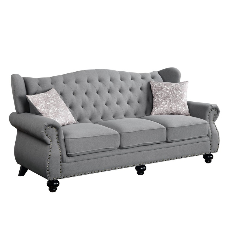 86" Gray And Black Sofa With Two Toss Pillows By Homeroots