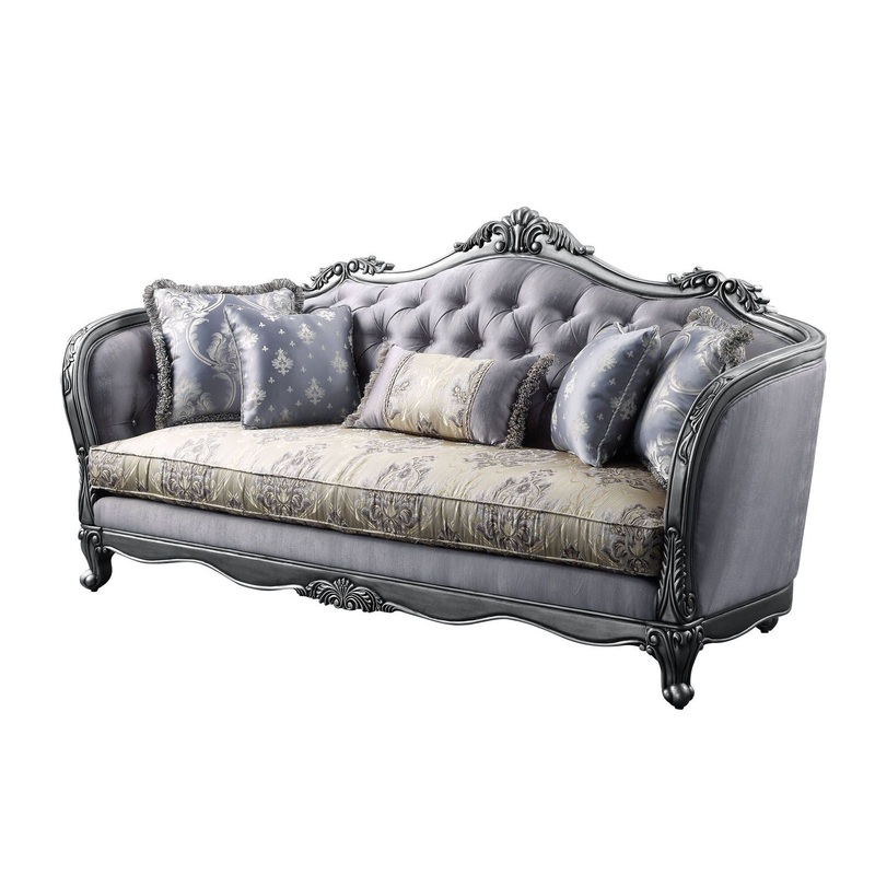89" Fabric Imitation silk And Platinum Sofa With Five Toss Pillows By Homeroots