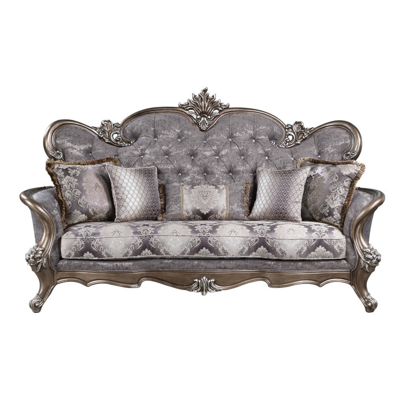90" Fabric Cotton Blend And Bronze Sofa With Five Toss Pillows By Homeroots