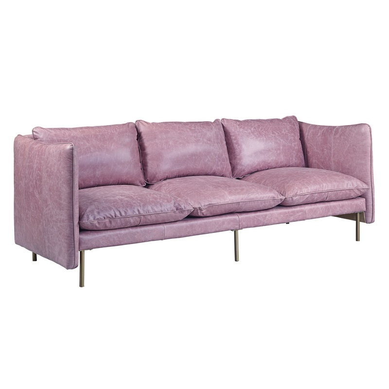 91" Wisteria Top Grain Leather And Black Sofa By Homeroots