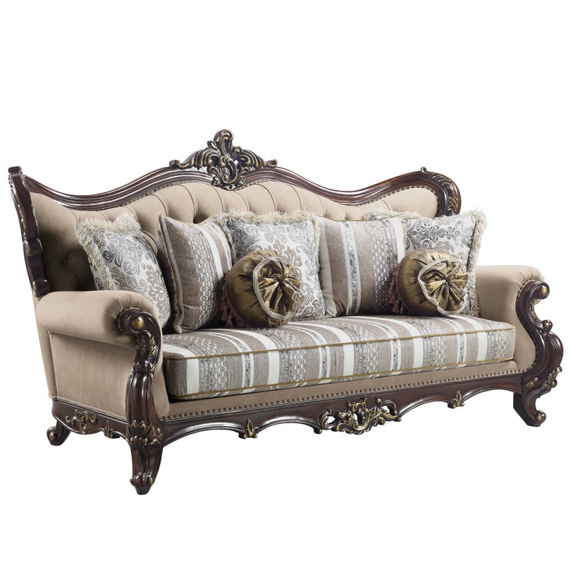 92" Brown Linen And Cherry Blossom Pink Sofa With Seven Toss Pillows By Homeroots
