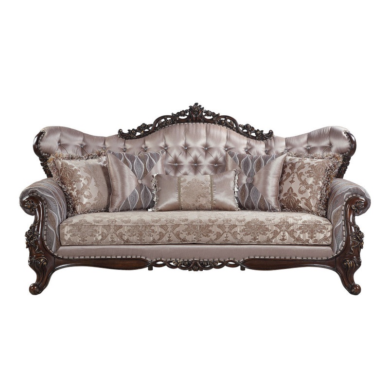 92" Champagne Imitation silk Sofa With Five Toss Pillows By Homeroots