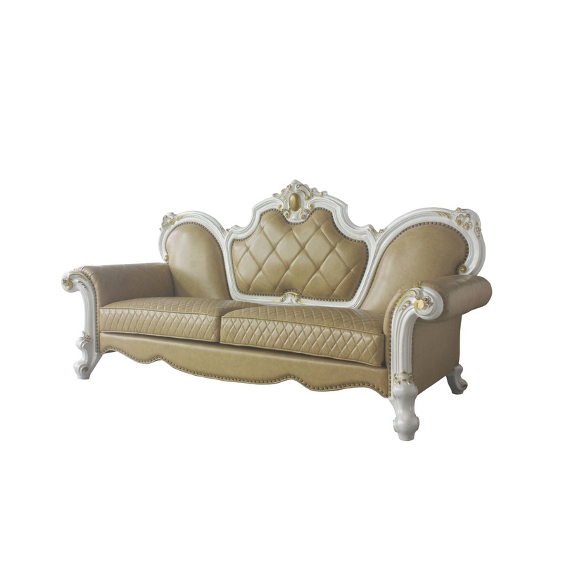 93" Butterscotch Faux Leather And Pearl Sofa With Five Toss Pillows By Homeroots