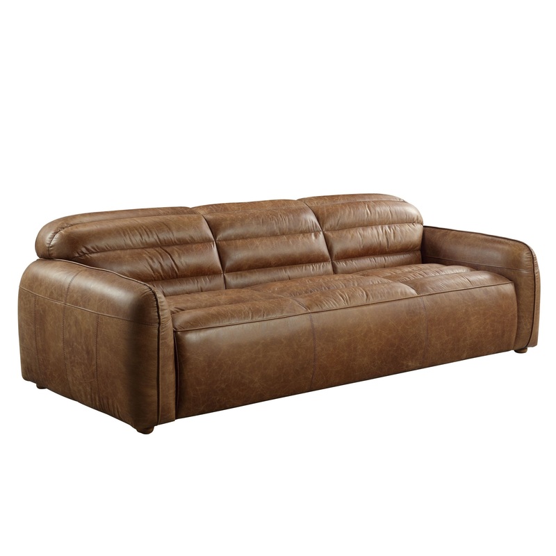 95" Cocoa Top Grain Leather And Black Sofa By Homeroots