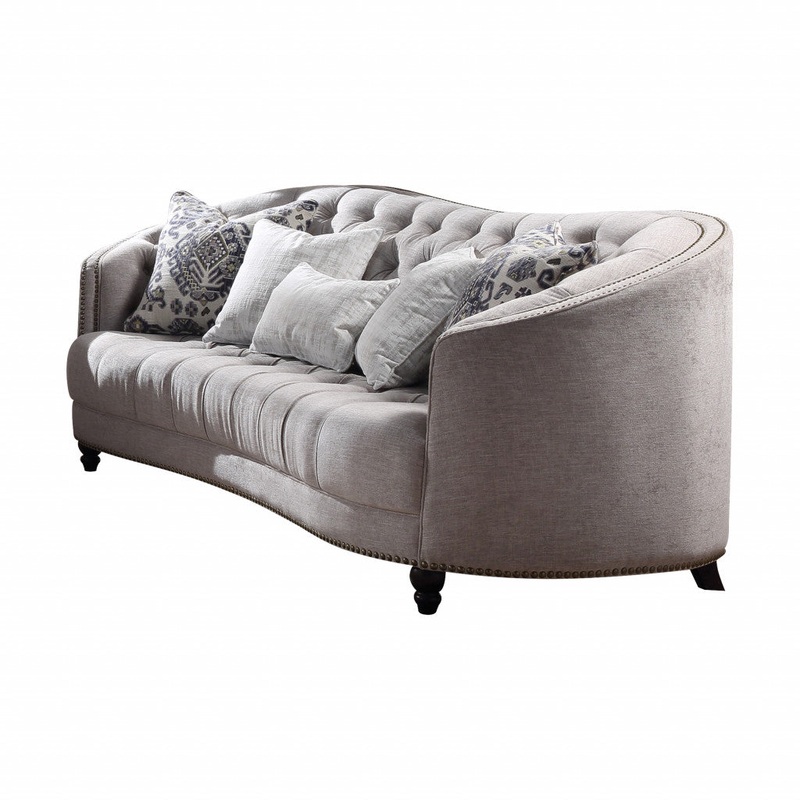 95" Light Gray Linen And Black Sofa With Five Toss Pillows By Homeroots