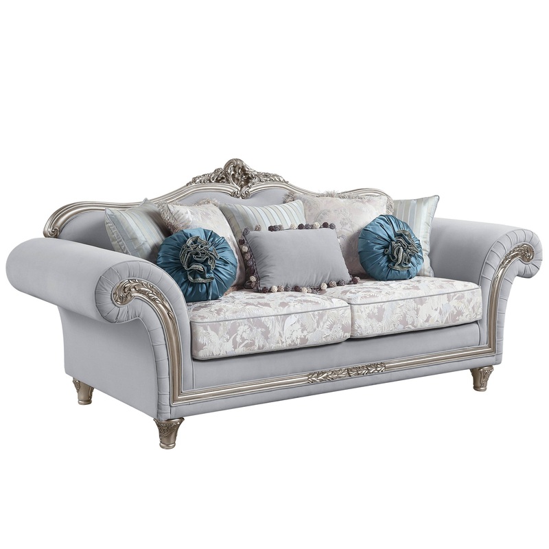 95" Light Gray Linen And Platinum Sofa With Eight Toss Pillows By Homeroots