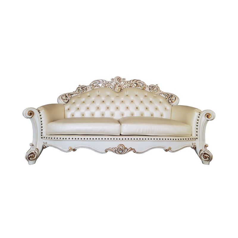 96" Champagne Faux Leather And Pearl Sofa With Five Toss Pillows By Homeroots