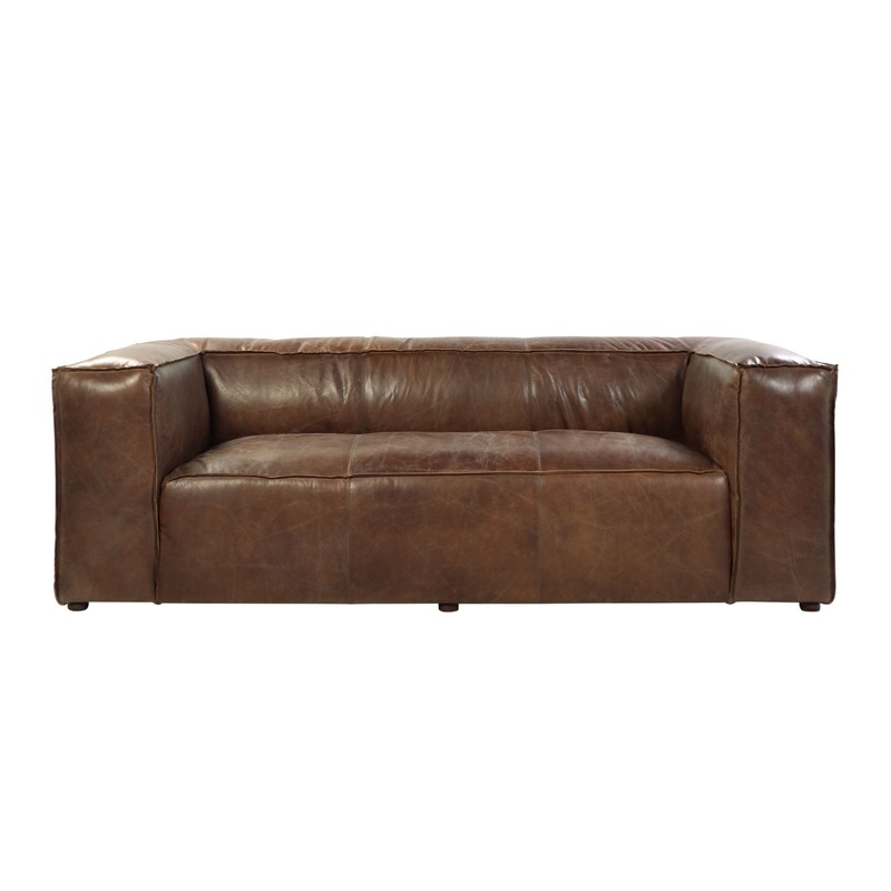 98" Brown Top Grain Leather And Black Sofa By Homeroots