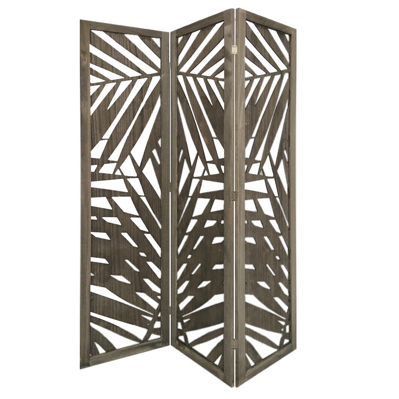 Gray Solid WoodFolding Three Panel Screen Room Divider By Homeroots