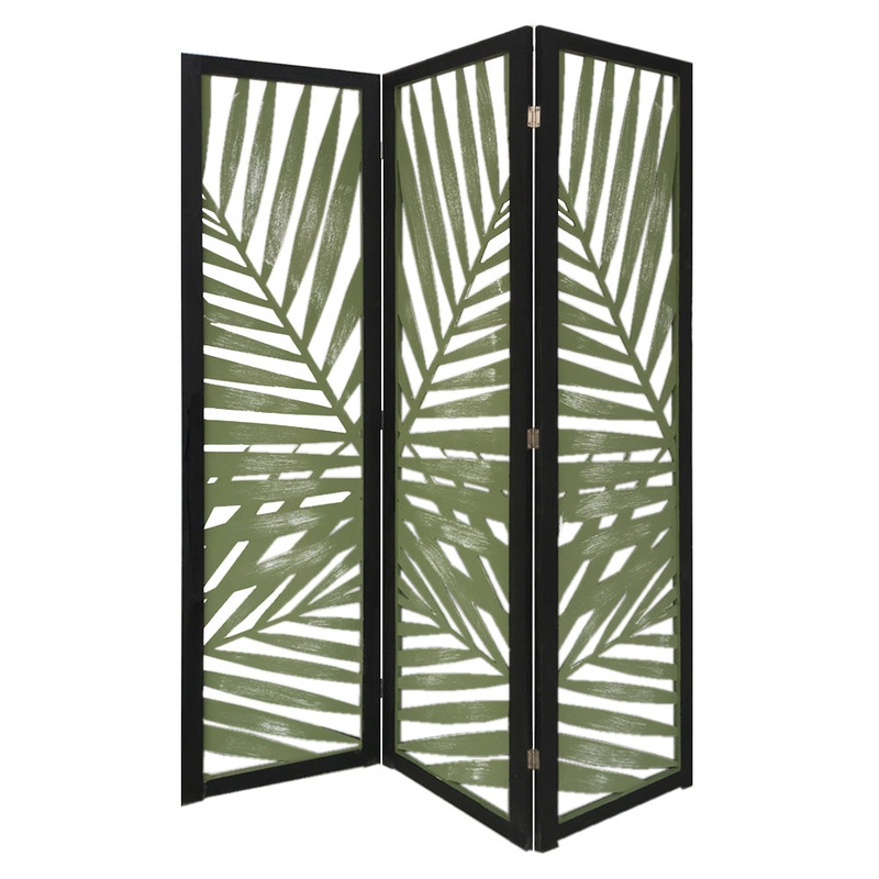 Green Solid WoodFolding Three Panel Screen Room Divider By Homeroots