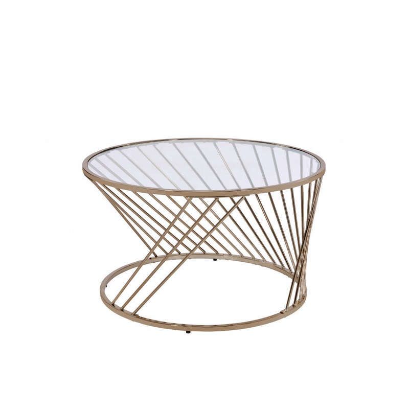 32" Champagne And Clear Glass And Metal Round Coffee Table By Homeroots
