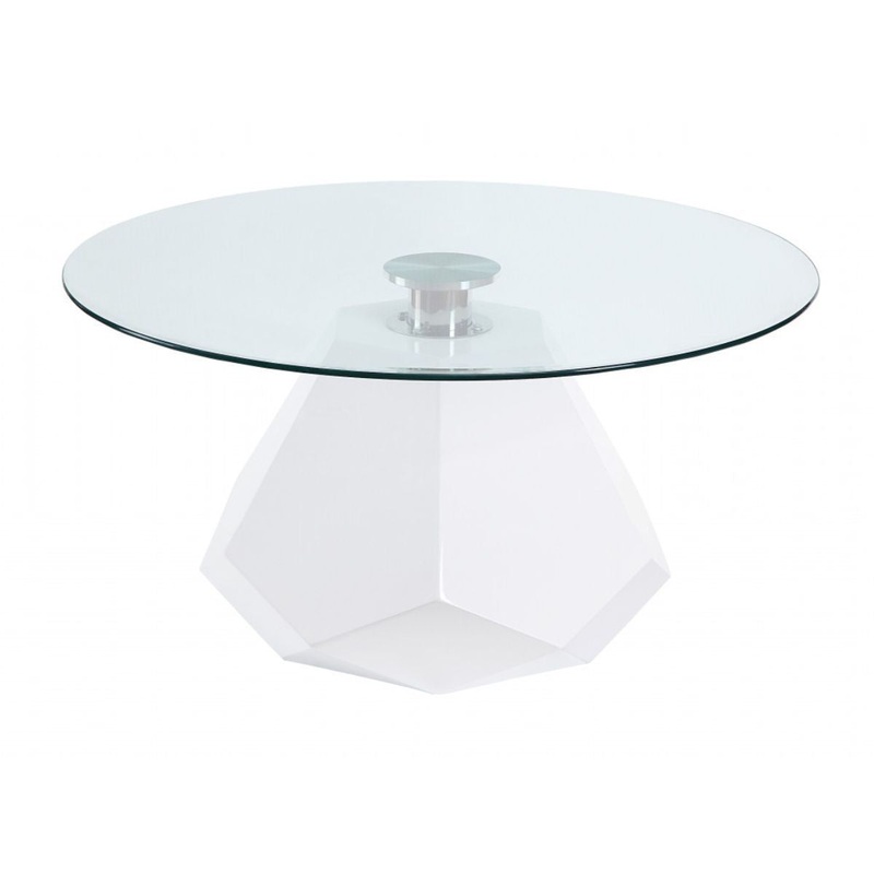 34" White And Clear Glass And Manufactured Wood Round Coffee Table By Homeroots