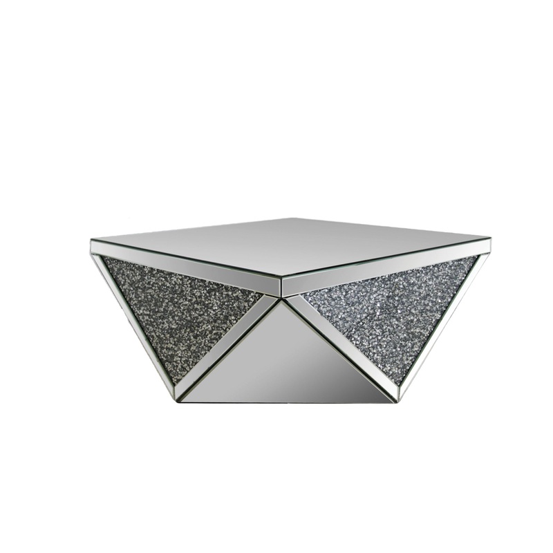 38" Mirrored Wood Square Top Geo Base Coffee Table By Homeroots