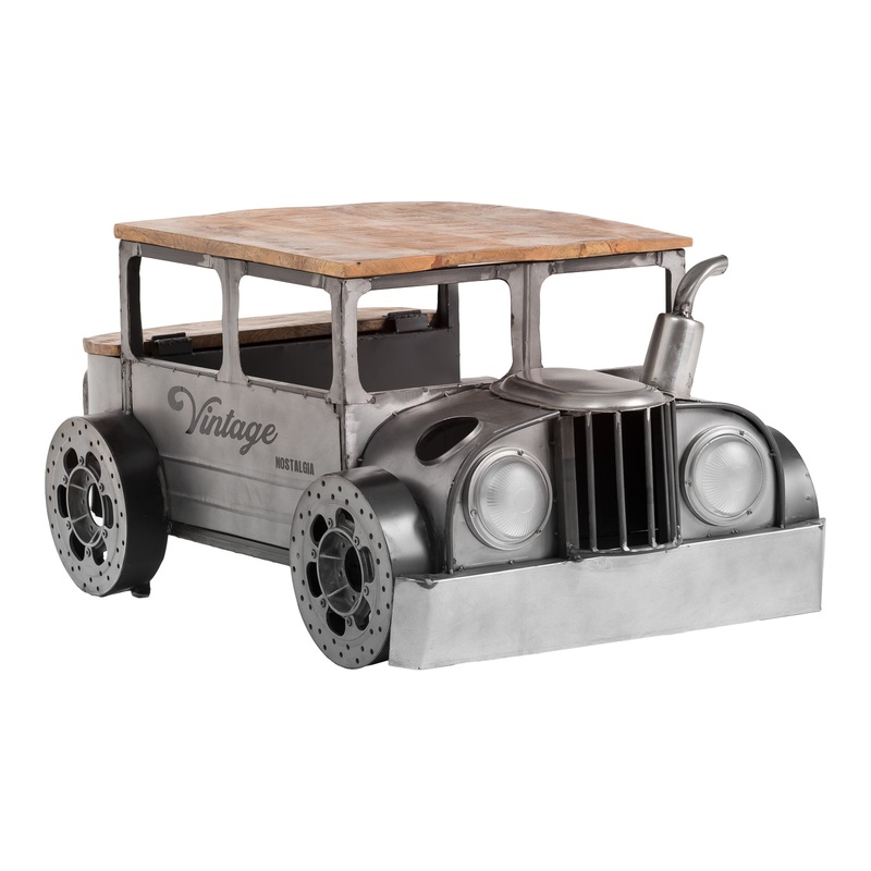 42" Grey And Brown Vintage Style Truck Solid Wood and Metal Coffee Table By Homeroots