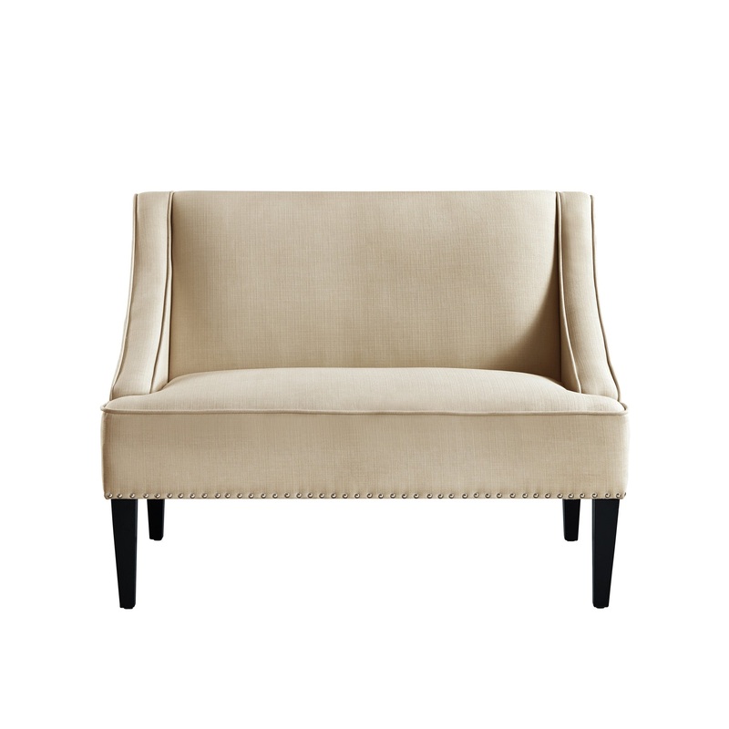 45" Beige And Black Upholstered Linen Bench By Homeroots