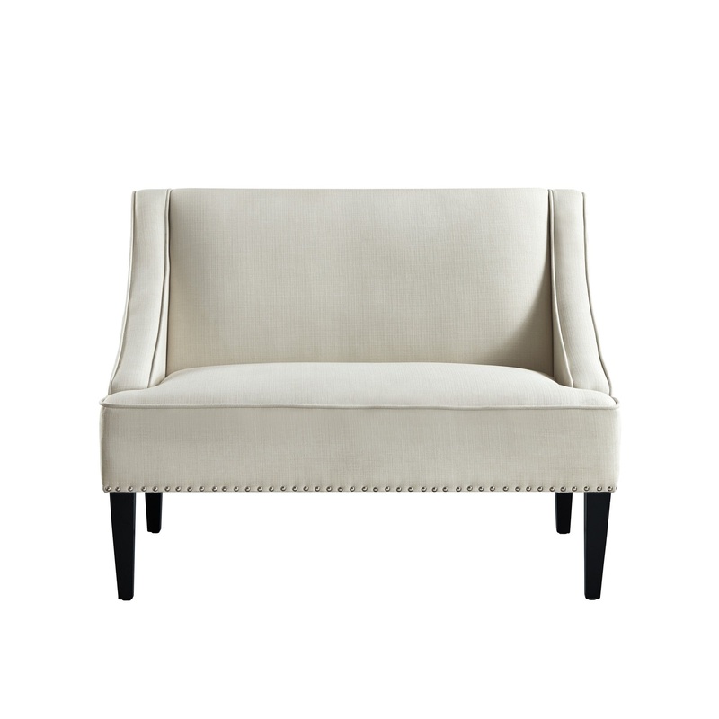 45" Cream And Black Upholstered Linen Bench By Homeroots