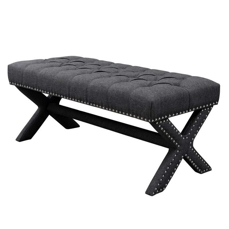 45" Gray Upholstered Linen Bench By Homeroots
