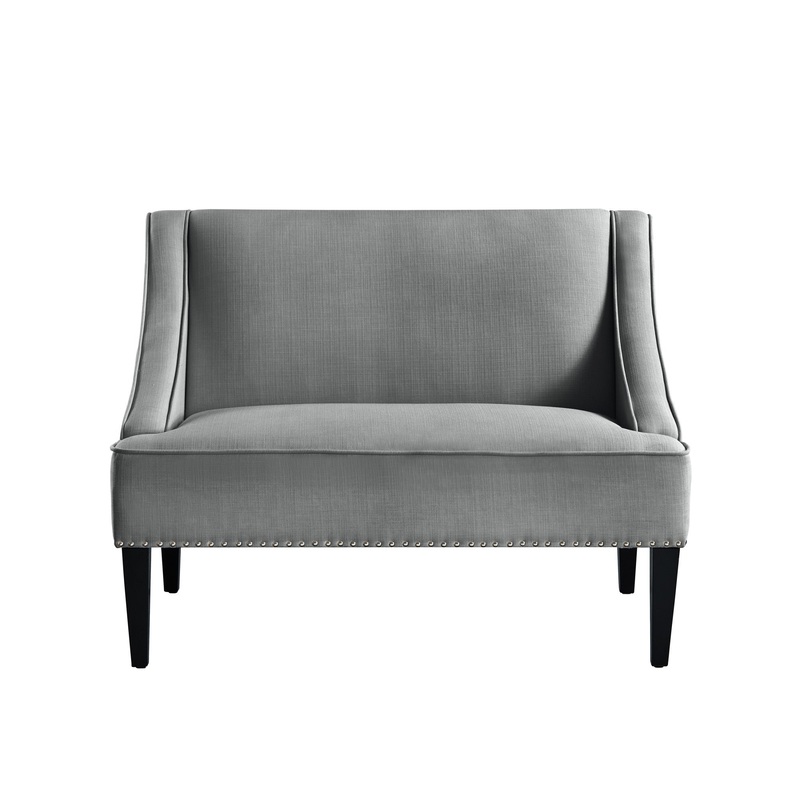 45" Light Gray And Black Upholstered Linen Bench By Homeroots