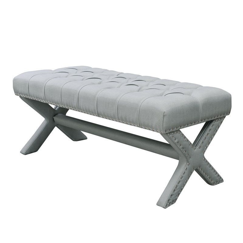 45" Light Gray Upholstered Linen Bench By Homeroots