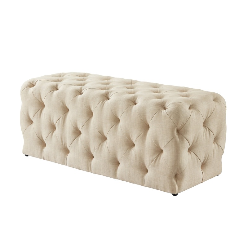 48" Beige And Black Upholstered Linen Bench By Homeroots