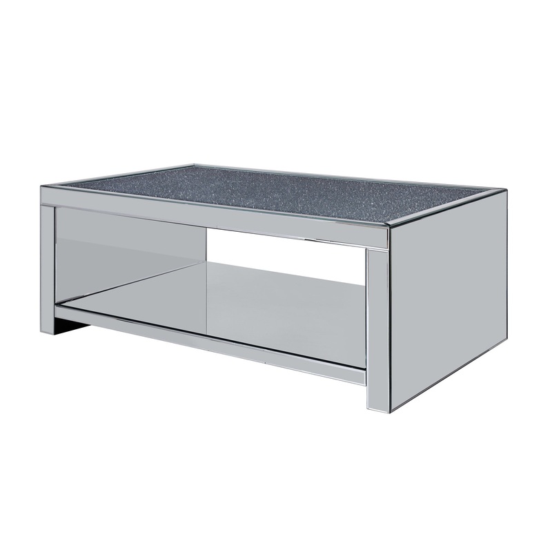 48" Mirrored Mirrored And Manufactured Wood Rectangular Mirrored Coffee Table With Shelf By Homeroots