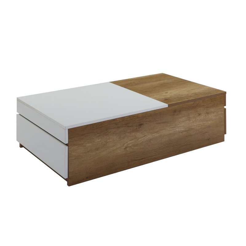 49" Oak And White Melamine Veneer And Manufactured Wood Rectangular Coffee Table With Two Drawers By Homeroots