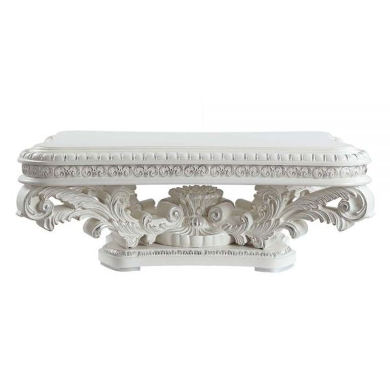 55" Antique White Manufactured Wood And Resin Rectangular Coffee Table By Homeroots