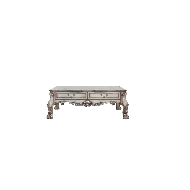 57" Vintage Bone White Solid Wood And Polyresin Rectangular Coffee Table With Two Drawers By Homeroots