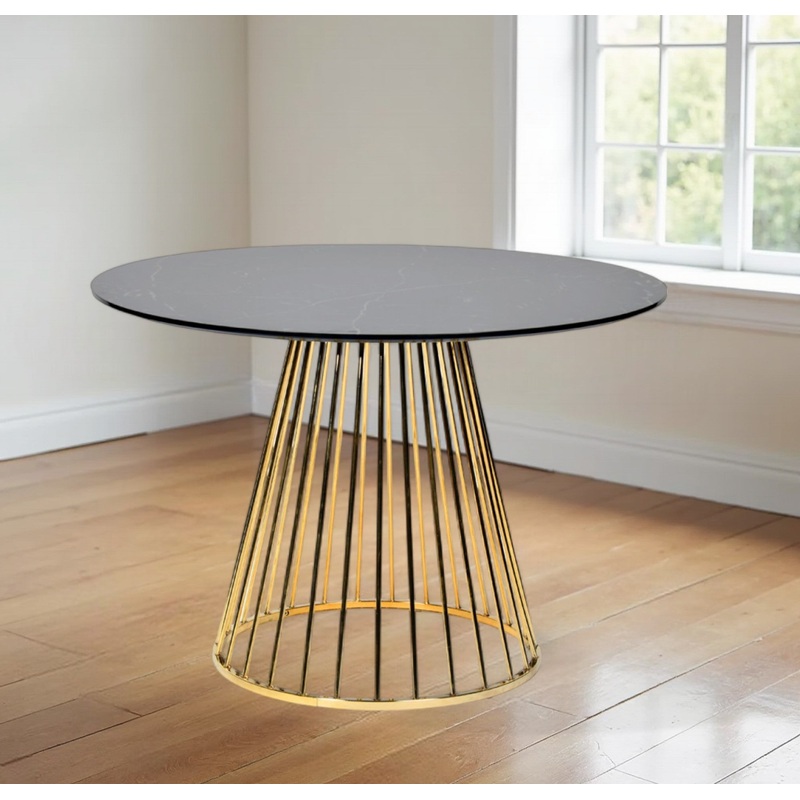 Black And Gold Rounded Stainless Steel Pedestal Base Dining Table By Homeroots