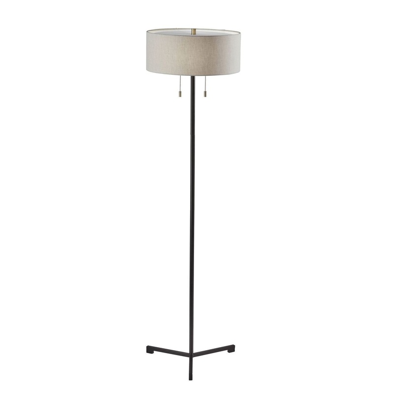 Black And White Floor Lamp With White Fabric Drum Shade By Homeroots