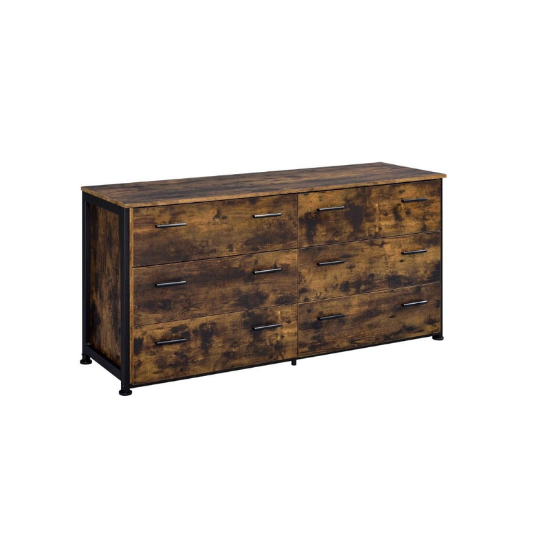 Brown and Black Six Drawer Double Dresser By Homeroots