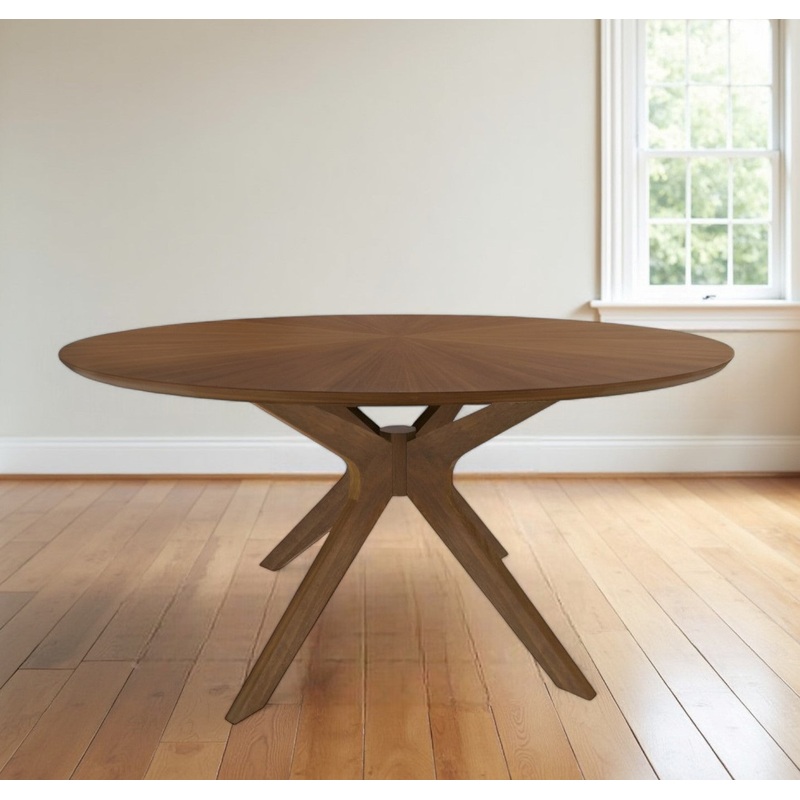 Brown Rounded Solid Manufactured Wood Pedestal Base Dining Table By Homeroots