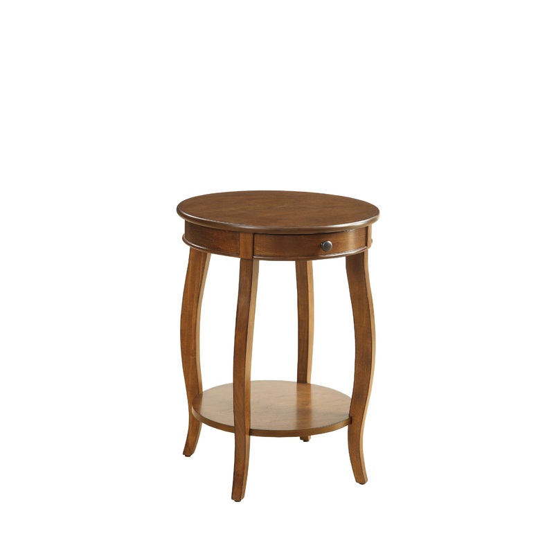 Brown Solid Wood Round End Table With Shelf By Homeroots