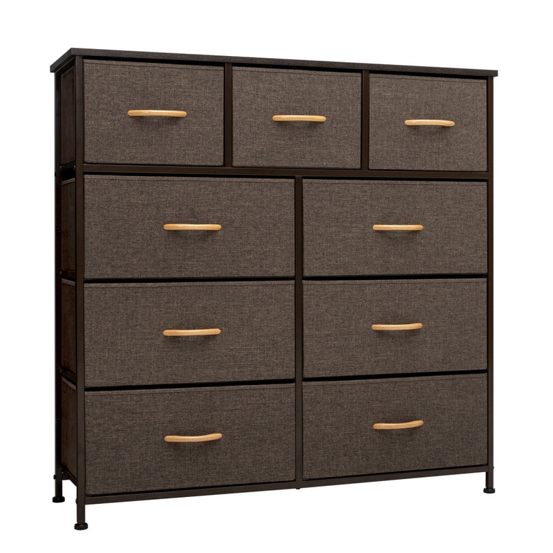 Brown Steel and Fabric Nine Drawer Triple Dresser By Homeroots