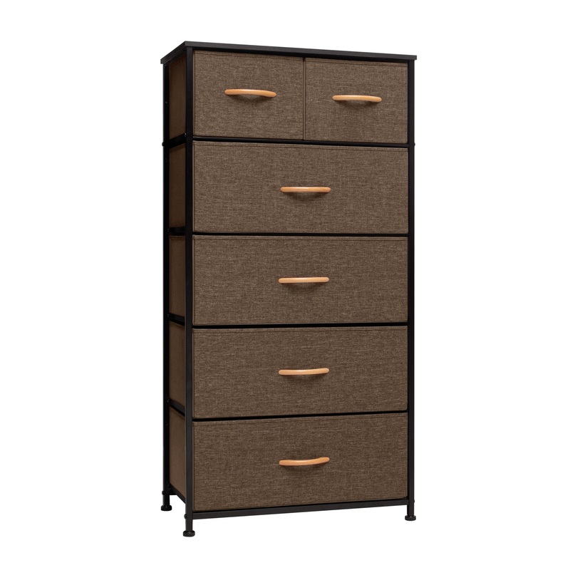 Brown Steel and Fabric Six Drawer Combo Dresser By Homeroots